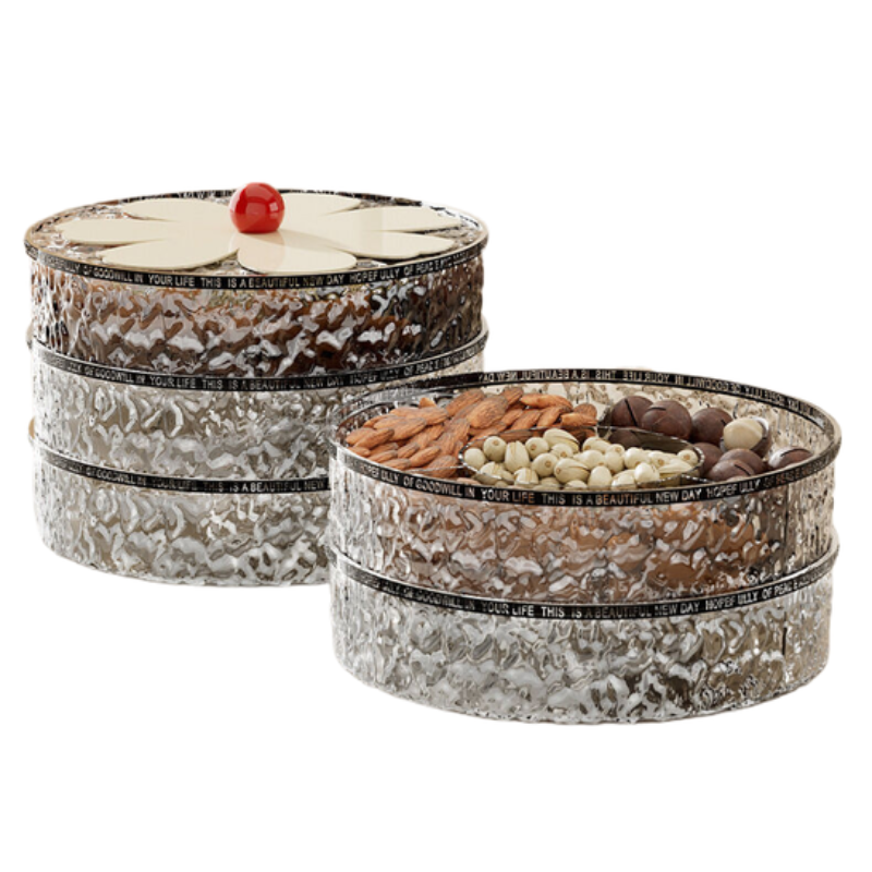 Elosung Flower Shaped Grid With Lid Dried Fruit Box Two Layer Transparent Grey Food Storage Containers