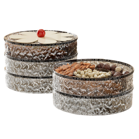 Elosung Flower Shaped Grid With Lid Dried Fruit Box Two Layer Transparent Grey Food Storage Containers