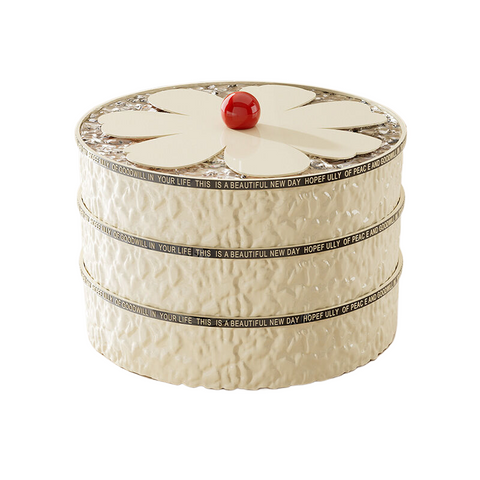 Elosung Flower Shaped Grid With Lid Dried Fruit Box Three Layer Cream White Food Storage Containers