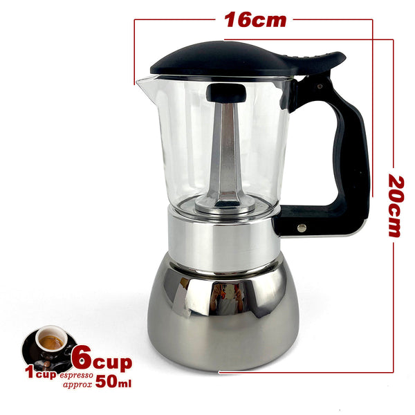Borosilicate Glass Stainless Steel Moka Pot Coffee Maker Italian Espresso 6Cups Other Coffee Tea & Espresso Makers