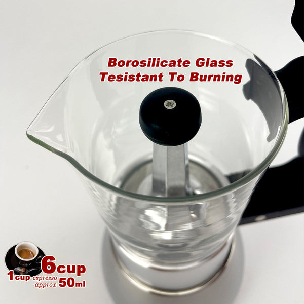 Borosilicate Glass Stainless Steel Moka Pot Coffee Maker Italian Espresso 6Cups Other Coffee Tea & Espresso Makers
