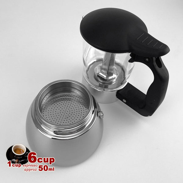 Borosilicate Glass Stainless Steel Moka Pot Coffee Maker Italian Espresso 6Cups Other Coffee Tea & Espresso Makers