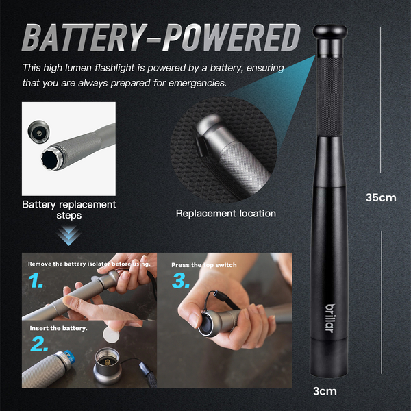 Brillar Aluminium Long Torch Black Flashlights