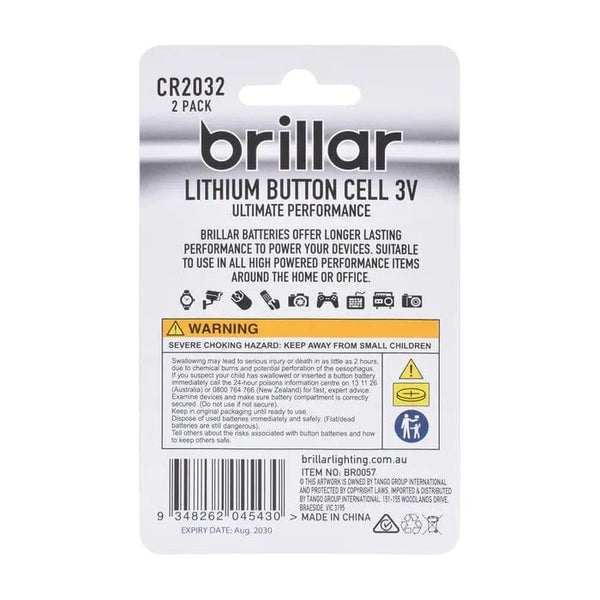 Brillar Cr2032 Lithium Button Cell 2Pk Single Use Batteries