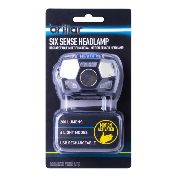 Brillar Sixth Sense 200 Lumen 6 Mode Rechargeable Headlamp Head Torches