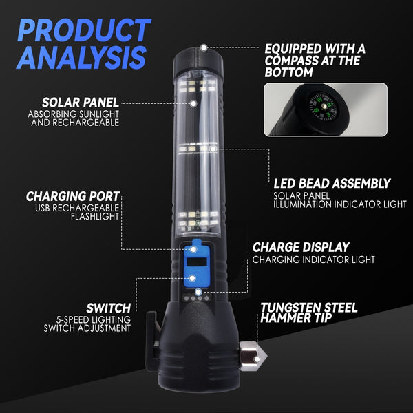 Brillar 150 Lumen Solar Power Usb Rechargeable Multifunction Trekking Torch Other Camp Lighting