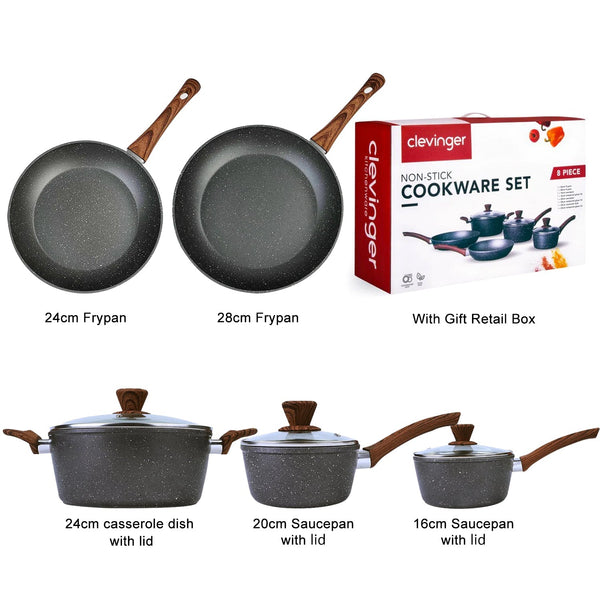 5Pieces Non Stick Marble Coating Saucepan/Casserole/Fry Pan Cookware Set Casserole Pans