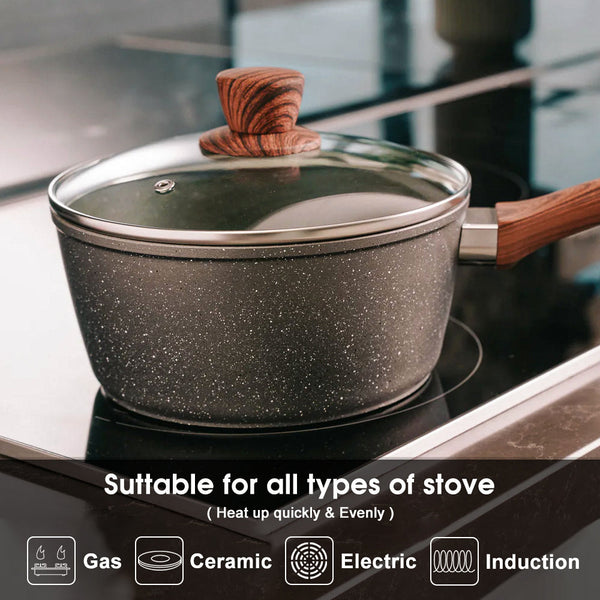 5Pieces Non Stick Marble Coating Saucepan/Casserole/Fry Pan Cookware Set Casserole Pans