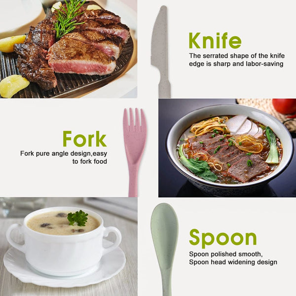 Clevinger Reusable Wheat Straw Fibre Cutlery Set With Case Pink Cutlery Sets