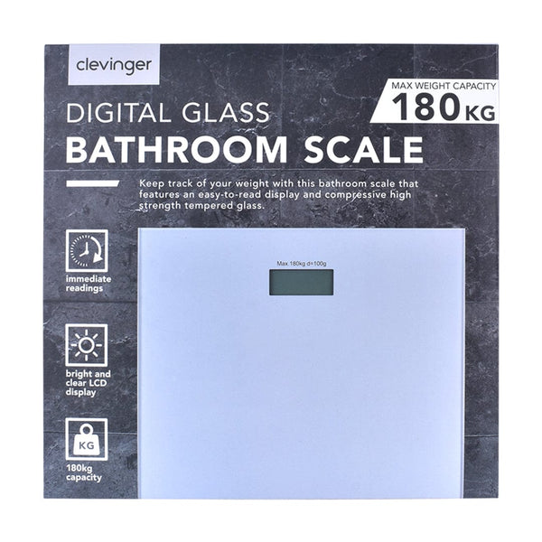 Clevinger Silver Digital Glass Bathroom Scale Max Capacity 180Kg Bathroom Scales