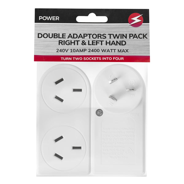 2 Pack X 2400W Double Adapter Right & Left Hand Power Strips & Surge Protectors