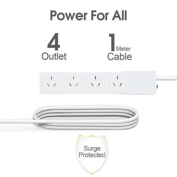 4 Outlet Power Board With 1 Meter Lead Cable Power Strips & Surge Protectors