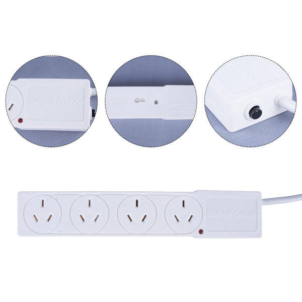 4 Outlet Powerboard With Surge Protection 1M Lead Cable Power Strips & Surge Protectors