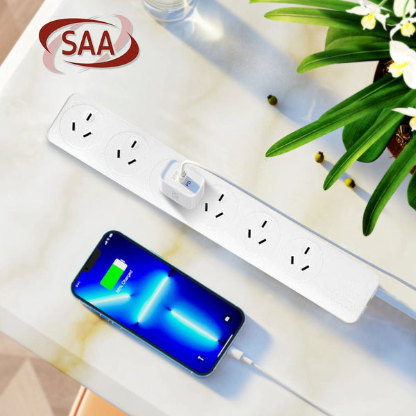 6 Outlet Power Board With Overload Protection 1M Lead Cable Power Strips & Surge Protectors