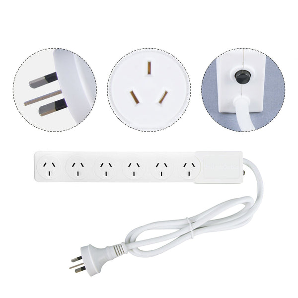 6 Outlet Power Board With Overload Protection 1M Lead Cable Power Strips & Surge Protectors
