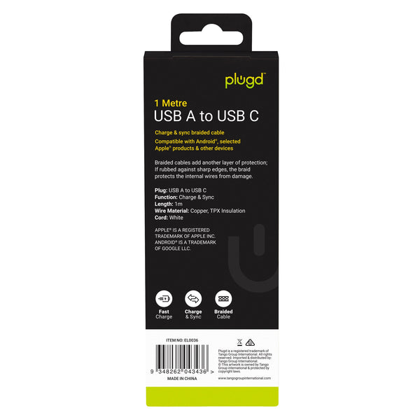 1M Charge & Sync Usb A To Braided Cable Usb Cables Hubs & Adapters