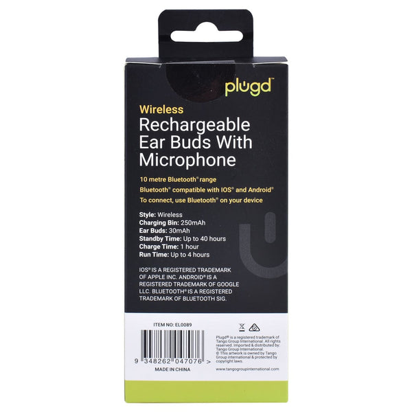 Plugd Bluetooth Rechargeable Ear Buds With Microphone Earbuds