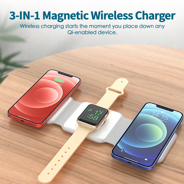 3 In 1 Wireless 15W Qi Fast Charging Foldable Station For Apple Mag Safe Chargers & Cradles
