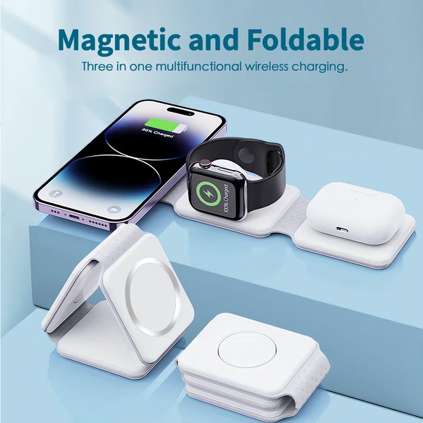 3 In 1 Wireless 15W Qi Fast Charging Foldable Station For Apple Mag Safe Chargers & Cradles