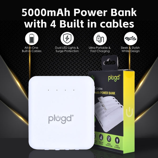 5000Mah Fast Charge Power Bank With 4 Built In Cables And Led Lights Chargers & Cradles