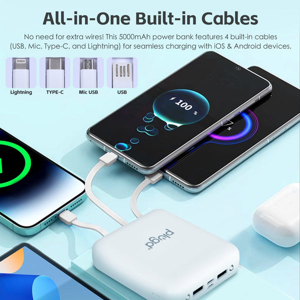 5000Mah Fast Charge Power Bank With 4 Built In Cables And Led Lights Chargers & Cradles