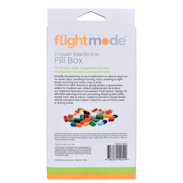 Flightmode 7 Day Travel Pill Box Medicine Organiser With Individual Daily Compartment Pill Boxes