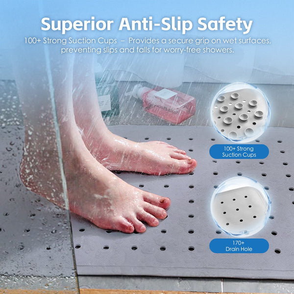 2Pack 7040Cm Antislip Grip Shower Mat Quickdry Bath With 100+ Suction Cups Grey Bath Mats Rugs & Toilet Covers