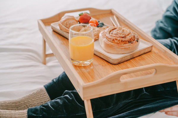 2 X Bamboo Bed Table Breakfast/Snack Serving Tray With Foldable Legs Trays