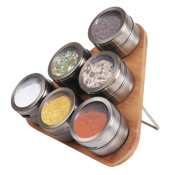 Magnetic Triangular Bamboo Spice Rack & Jars For Kitchen Storage Spice Jars & Racks