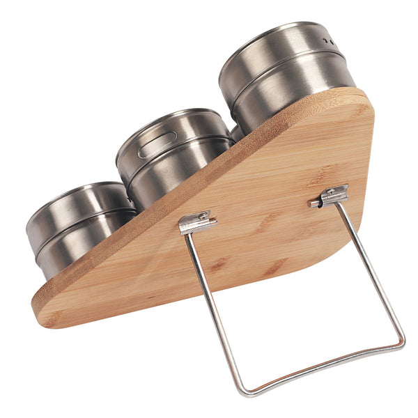 Magnetic Triangular Bamboo Spice Rack & Jars For Kitchen Storage Spice Jars & Racks