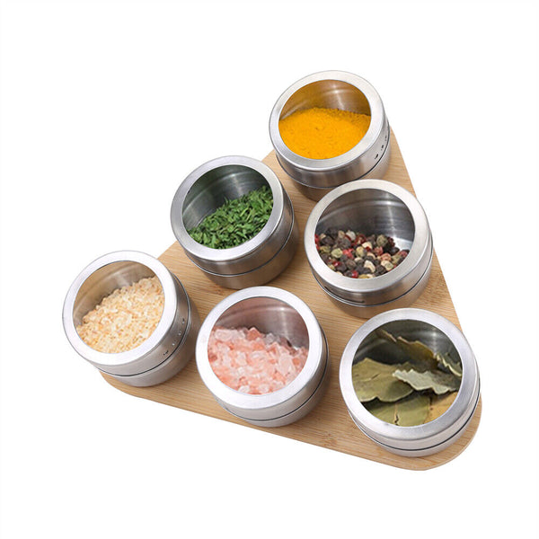 Magnetic Triangular Bamboo Spice Rack & Jars For Kitchen Storage Spice Jars & Racks