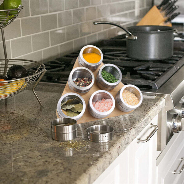 Magnetic Triangular Bamboo Spice Rack & Jars For Kitchen Storage Spice Jars & Racks