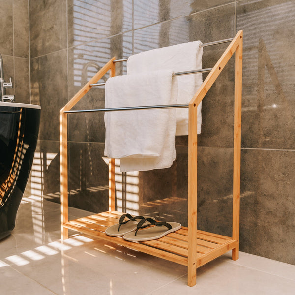 85Cm Standing Towel Rack Bamboo Bar Metal 3 Tier Towel Racks