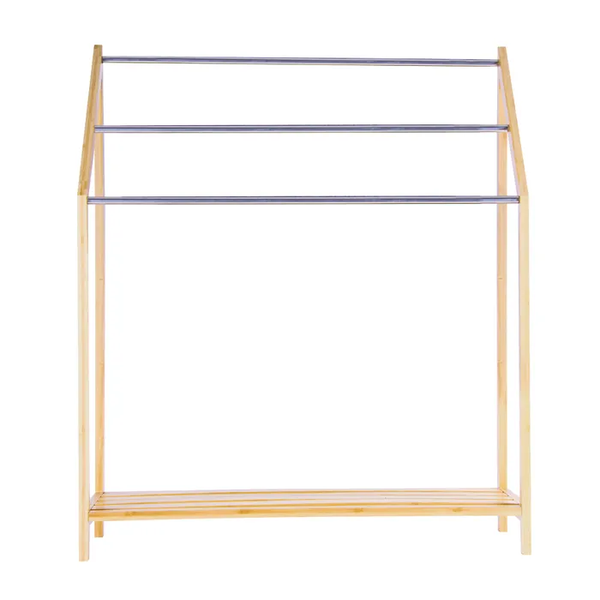 85Cm Standing Towel Rack Bamboo Bar Metal 3 Tier Towel Racks