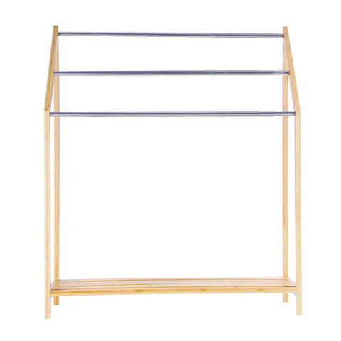 85Cm Standing Towel Rack Bamboo Bar Metal 3 Tier Towel Racks