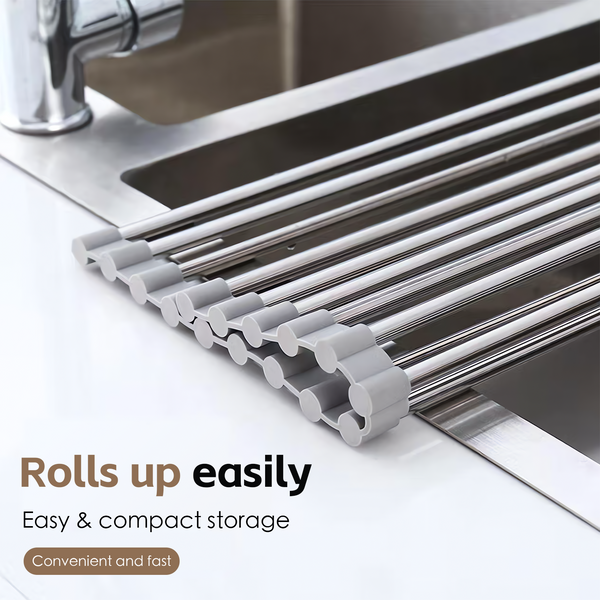 Silver Over Sink Draining Rack With Anti Slip Grips Racks & Holders