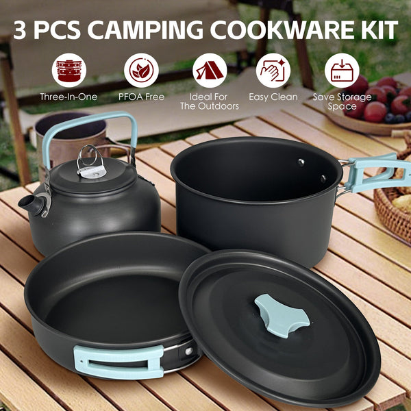 3Pcs Camping Cooking Set Lightweight Anodised Aluminium Outdoor Cookware Kit With Heat Resistant Handles Camping Cookware