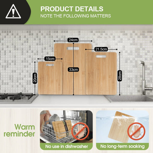 6Pcs Bamboo Wood Chopping Board 3 Set Cheese Cutting & Serving Light Tone Cutting Boards