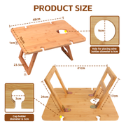 Bamboo Foldable Picnic Table Tray With Wine And Glass Holders Picnic Accessories