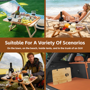Bamboo Foldable Picnic Table Tray With Wine And Glass Holders Picnic Accessories