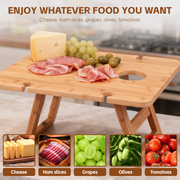 Bamboo Foldable Picnic Table Tray With Wine And Glass Holders Picnic Accessories