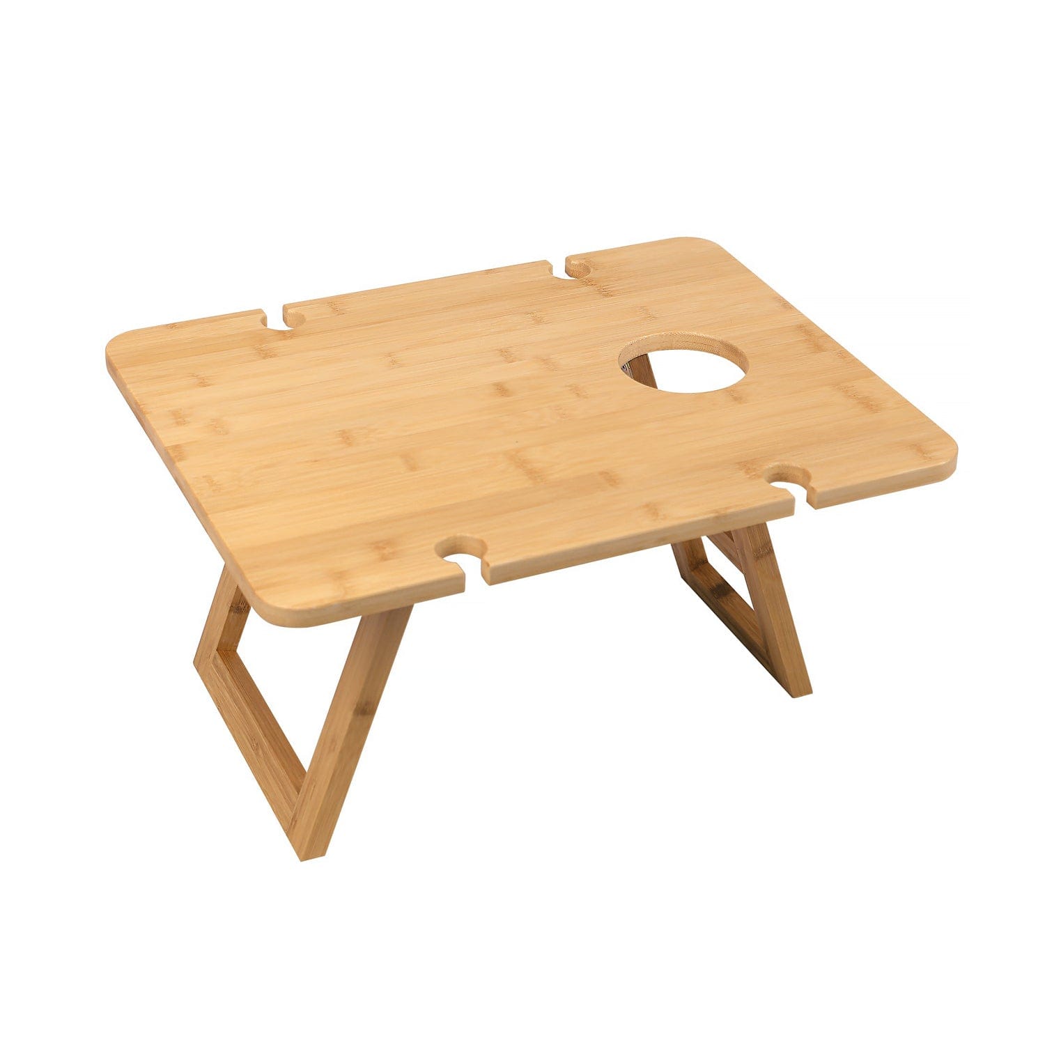 Bamboo Foldable Picnic Table Tray With Wine And Glass Holders Picnic Accessories