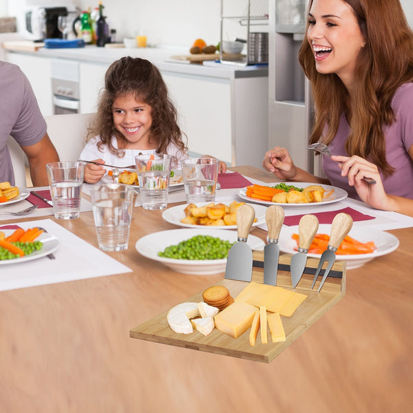 Bamboo Cheese Board And Knife Set Cutlery Sets