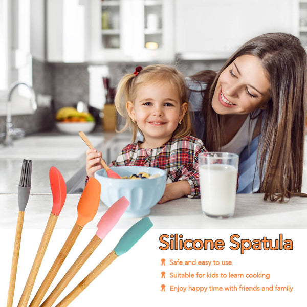 5Pc Mini Silicone And Bamboo Utensils Set Nonstick Cookware Cooking Utensils