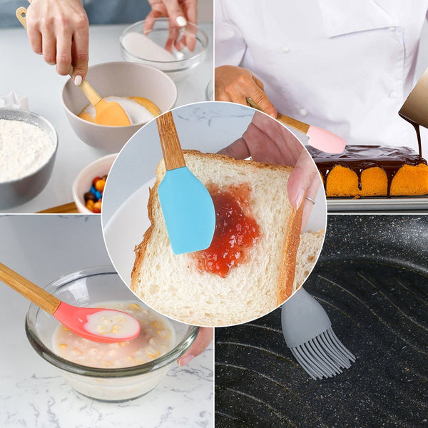 5Pc Mini Silicone And Bamboo Utensils Set Nonstick Cookware Cooking Utensils