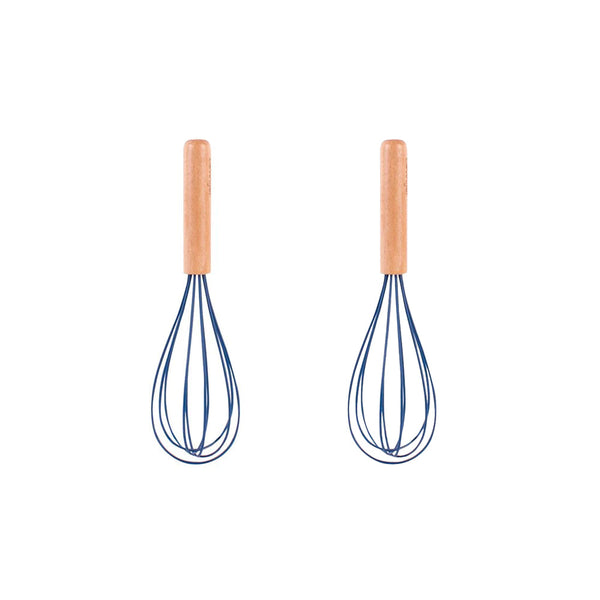 2Pcs Beechwood & Silicone Whisk Navy Cooking Utensils