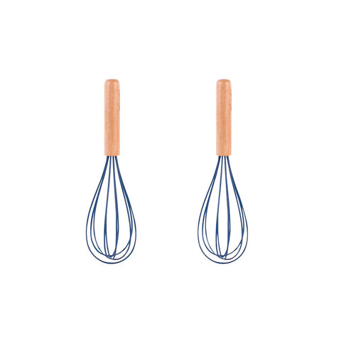 2Pcs Beechwood & Silicone Whisk Navy Cooking Utensils
