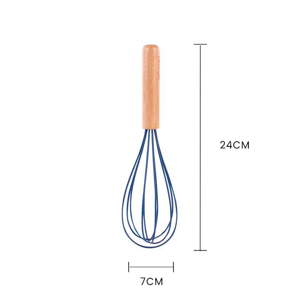 2Pcs Beechwood & Silicone Whisk Navy Cooking Utensils