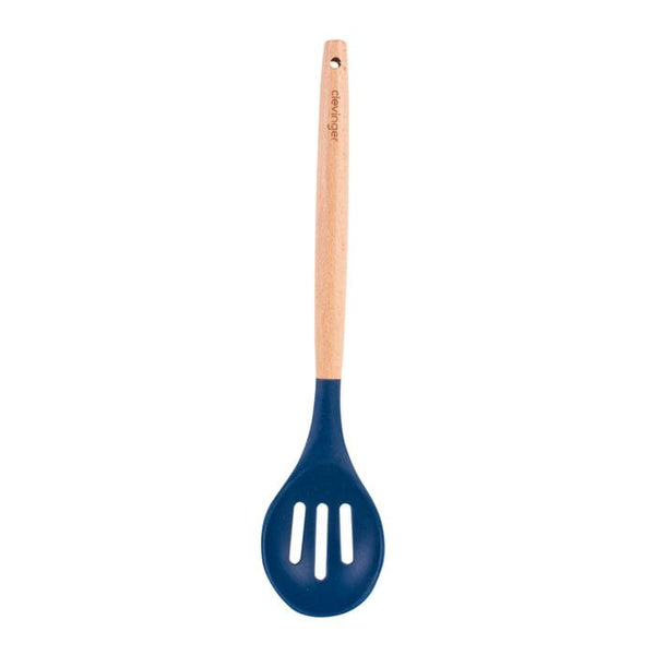2Pcs Beechwood & Silicone Slotted Spoon Navy Cooking Utensils