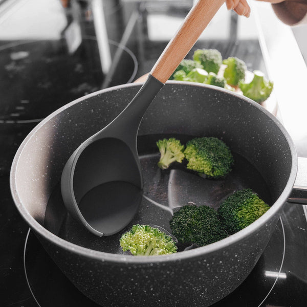 Beechwood & Silicone Ladle Charcoal Cooking Utensils